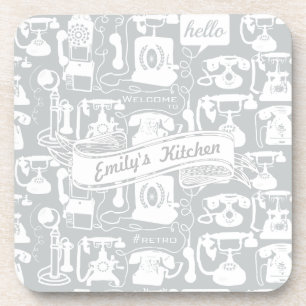 Retro Grey or Any Colour Telephone Pattern Coaster