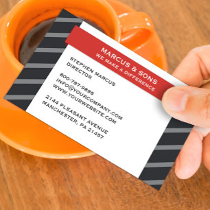 Retro Grey Red Banner Business Card