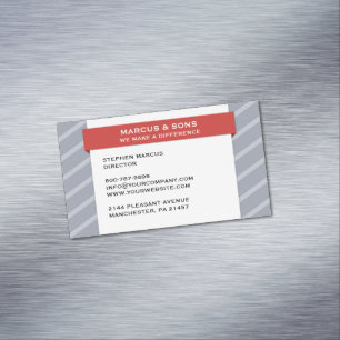 Retro Grey Red Banner Magnetic Business Card