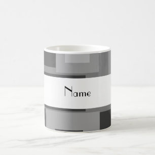 Retro grey squares personalized name coffee mug
