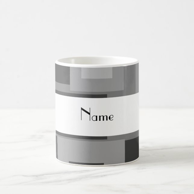 Retro grey squares personalized name coffee mug (Center)
