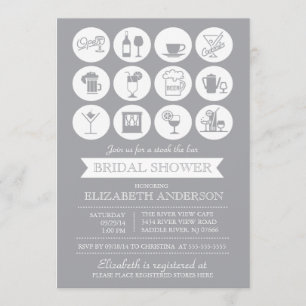 Retro Grey Stock the Bar Bridal Shower Invitation