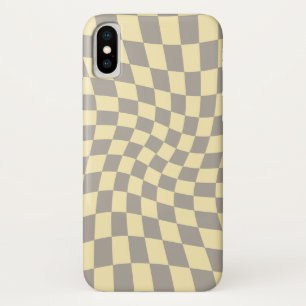 Retro Grey Yellow Pastel Warped Chequerboard Case-Mate iPhone Case