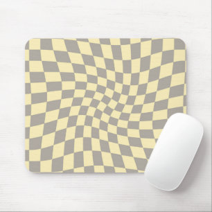 Retro Grey Yellow Pastel Warped Chequerboard   Mouse Pad