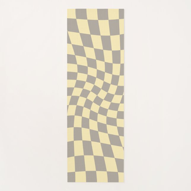 Retro Grey Yellow Pastel Warped Chequerboard    Yoga Mat (Front)
