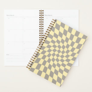 Retro Grey Yellow Pastel Warped Chequered Planner