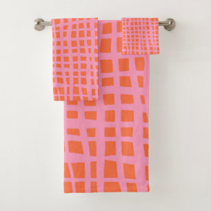 Retro Grid Abstract Pattern Bath Towel Set
