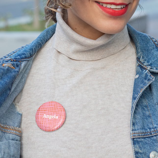 Retro Grid Abstract Pattern Personalizable 2 Inch Round Button (Creator Uploaded)