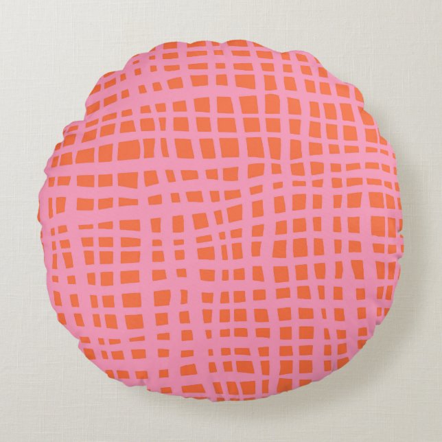 Retro Grid Abstract Pattern Round Pillow (Front)