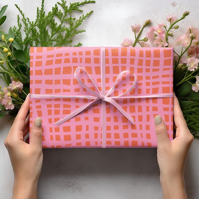Retro Grid Abstract Pattern Wrapping Paper Sheet (Creator Uploaded)