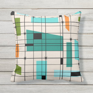 Retro Grid and Starbursts Outdoor Pillow