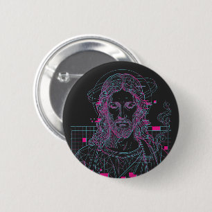 Retro Grid Jesus King Of Kings Revelation 19:16 2 Inch Round Button