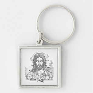 Retro Grid Jesus King Of Kings Revelation 19:16 Keychain