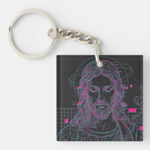 Retro Grid Jesus King Of Kings Revelation 19:16 Keychain