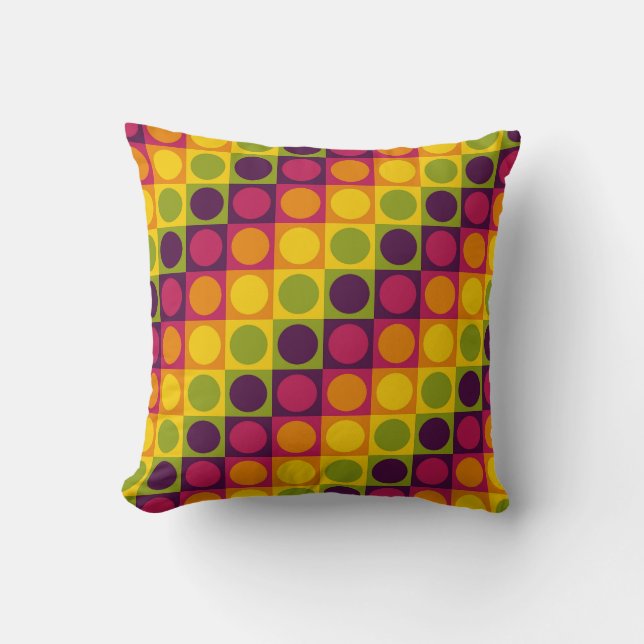 Retro Grid Polka Play Throw Pillow (Front)