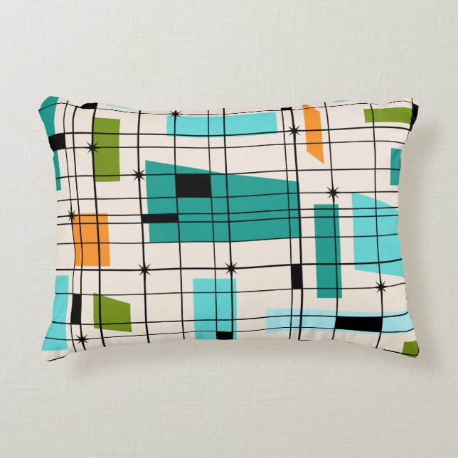 Retro Grid & Starbursts Accent Pillow (Front)