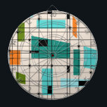 Retro Grid & Starbursts Dart Board<br><div class="desc">This Retro Grid and Starbursts Dart Board is where vintage style meets modern day. It features a cream coloured background with kitschy, off kilter squares and rectangles in teal, turquoise, This light blue, orange, and avocado green. The whimsical blocks of colour are overlayed are worked into some of the grid...</div>