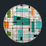 Retro Grid & Starbursts Dart Board<br><div class="desc">This Retro Grid and Starbursts Dart Board is where vintage style meets modern day. It features a cream coloured background with kitschy, off kilter squares and rectangles in teal, turquoise, This light blue, orange, and avocado green. The whimsical blocks of colour are overlayed are worked into some of the grid...</div>