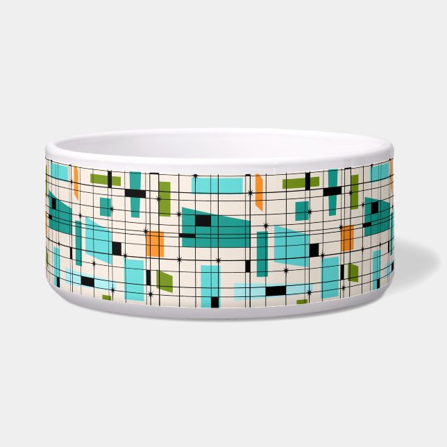 Retro Grid & Starbursts Dog Bowl (Front)