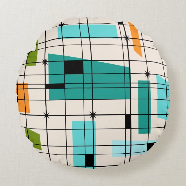 Retro Grid & Starbursts Round Pillow (Front)