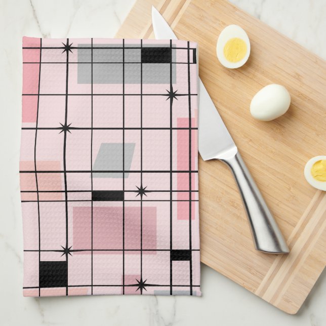 Rétro grille rose et serviette de cuisine de (Quart Plié)