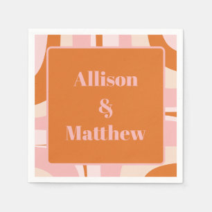 Retro Groove Modern Minimalist Pink and Orange Napkin
