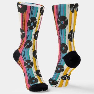 Retro Grooves - Vinyl Record Striped Pattern Socks