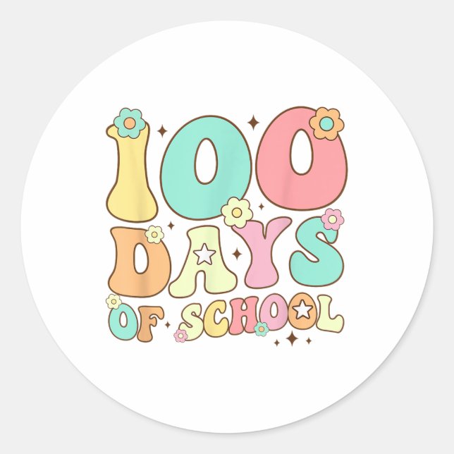 Retro Groovy 100 Days Happy 100th Day Of School Te Classic Round Sticker (Front)