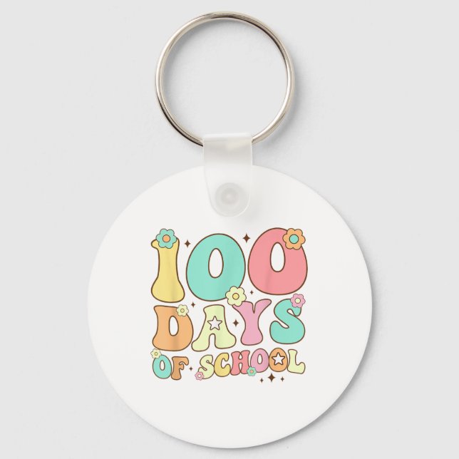 Retro Groovy 100 Days Happy 100th Day Of School Te Keychain (Front)