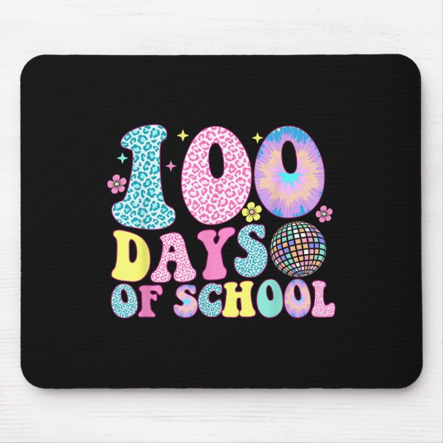 Retro Groovy 100 Days Happy 100th Day Of School Te Mouse Pad (Front)