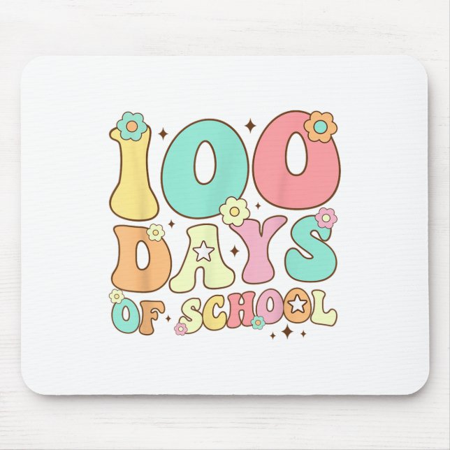 Retro Groovy 100 Days Happy 100th Day Of School Te Mouse Pad (Front)