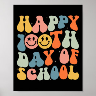 Retro Groovy 100 Days Happy 100th Day Of School Te Poster