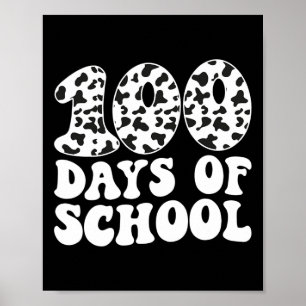 Retro Groovy 100 Days Of School Cow Print 100th Da