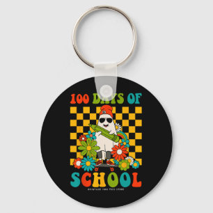 Retro Groovy 100 Days Of School Teachers Kids Ghos Keychain