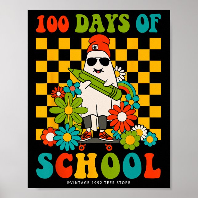 Retro Groovy 100 Days Of School Teachers Kids Ghos Poster (Front)