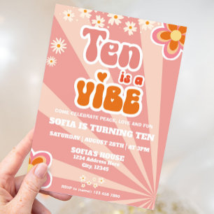 Retro Groovy 10th Birthday Invitation Template