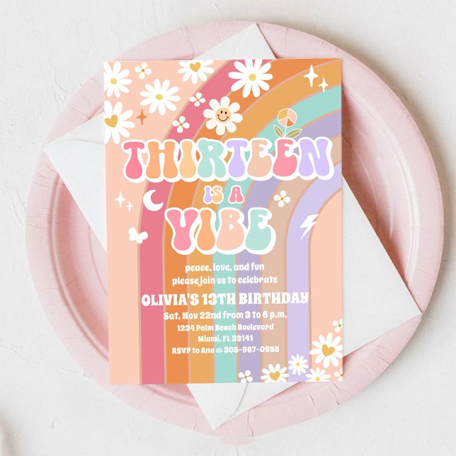 Retro Groovy 13th Birthday Invitation (Creator Uploaded)