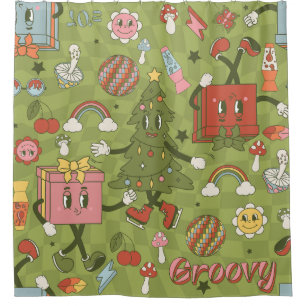 retro groovy 1970 disco christmas tree green check