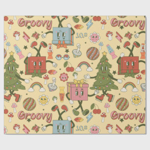 retro groovy 1970s disco christmas tree wrapping paper