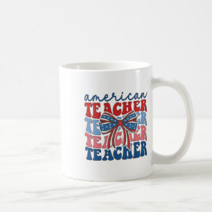 Retro Groovy 4th Of July Teacher American Coquette Coffee Mug