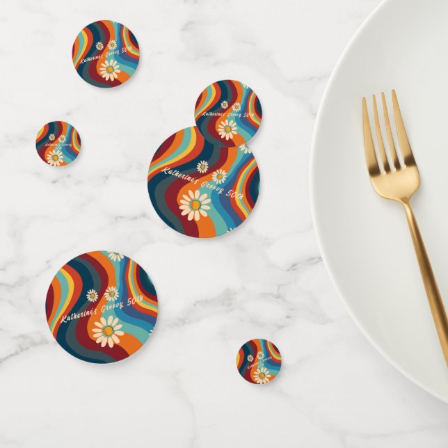 Retro Groovy 50th Birthday Custom Name Confetti (Group)