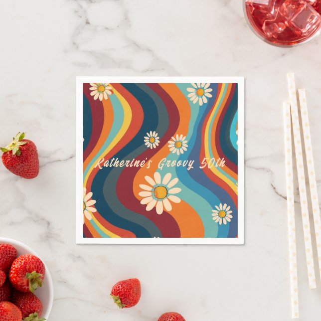 Retro Groovy 50th Birthday Custom Name Napkin (Insitu)
