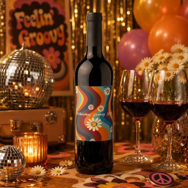 Retro Groovy 50th Birthday Wine Label (Creator Uploaded)