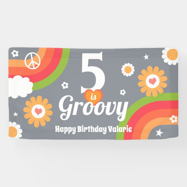 Retro Groovy 5th Birthday  Banner (Horizontal)