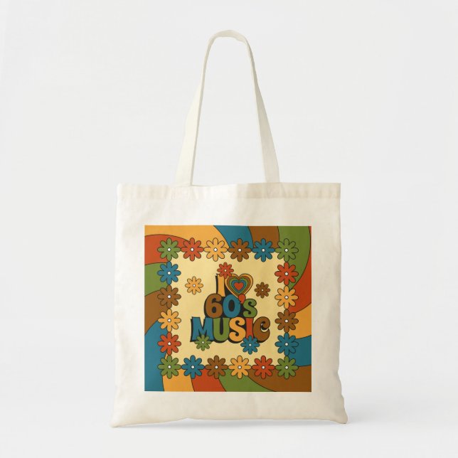 Retro Groovy 60's Music for Music Enthusiasts Tote Bag (Front)