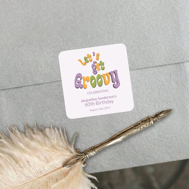 Retro Groovy 60th Birthday Party Envelope Seals (Creator Uploaded)