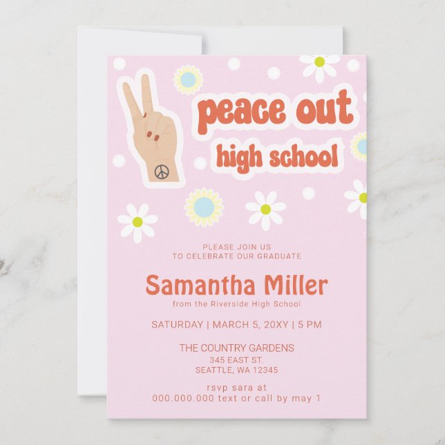 Retro Groovy 70s 80s Hippie Cute Photo Graduation  Invitation (Front)
