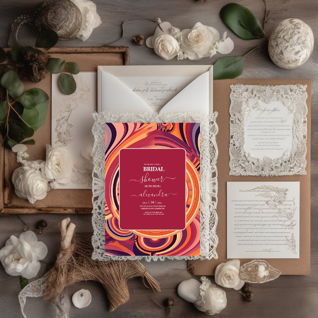 Retro Groovy 70s abstract pattern bridal Invitation (Creator Uploaded)