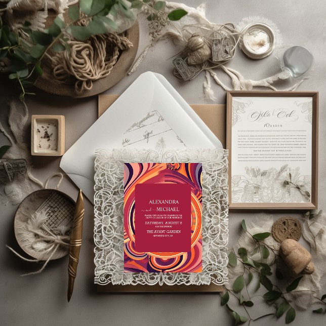 Retro Groovy 70s abstract pattern wedding Invitation (Creator Uploaded)