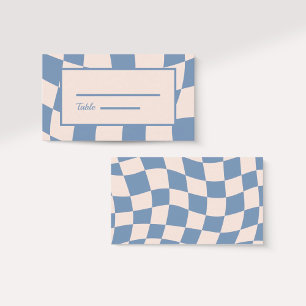 RETRO GROOVY 70S BLUE MUTED TONES PLACE CARD